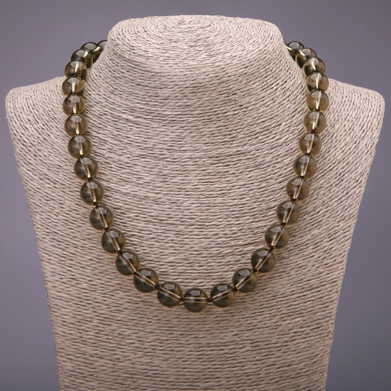 Smoky Quartz (Rauchtopaz, Synthetic) Smooth Bead Necklace, diameter 12(+-)mm, length 46cm