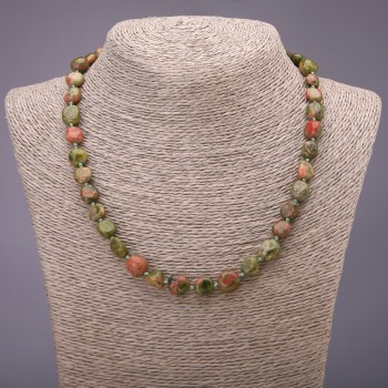 Heliotrope (Bloodstone) Natural Stone Necklace, Tumbled Beads, diameter 8x10(+-)mm, length 48cm