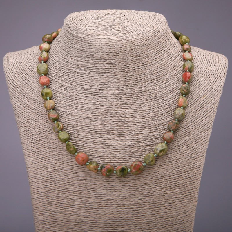 Heliotrope (Bloodstone) Natural Stone Necklace, Tumbled Beads, diameter 8x10(+-)mm, length 48cm