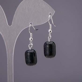 Aventurine "Blue Sand Cairo Night" Barrel Earrings, 10x15mm Diameter