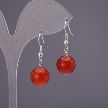 Carnelian Earrings, Smooth Ball, 12mm Diameter