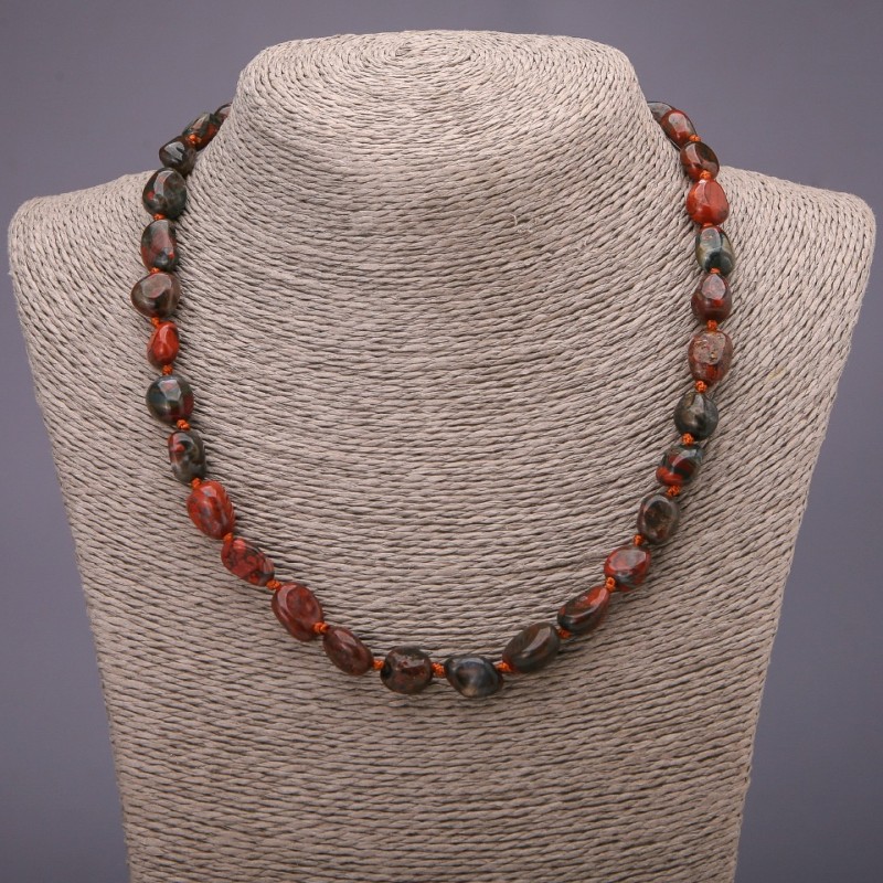 Red Jasper Natural Stone Necklace, tumbled, diameter 9x12(+-)mm, length 48cm