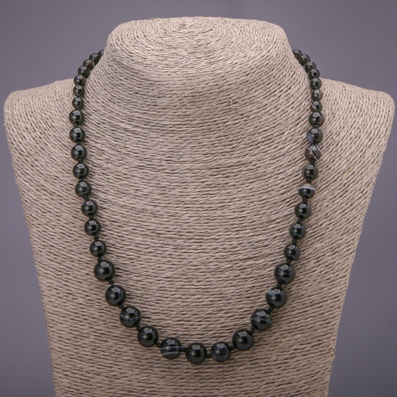 Agate Natural Stone Necklace, graduated smooth round beads, diameter 6-10(+-)mm, length 50cm