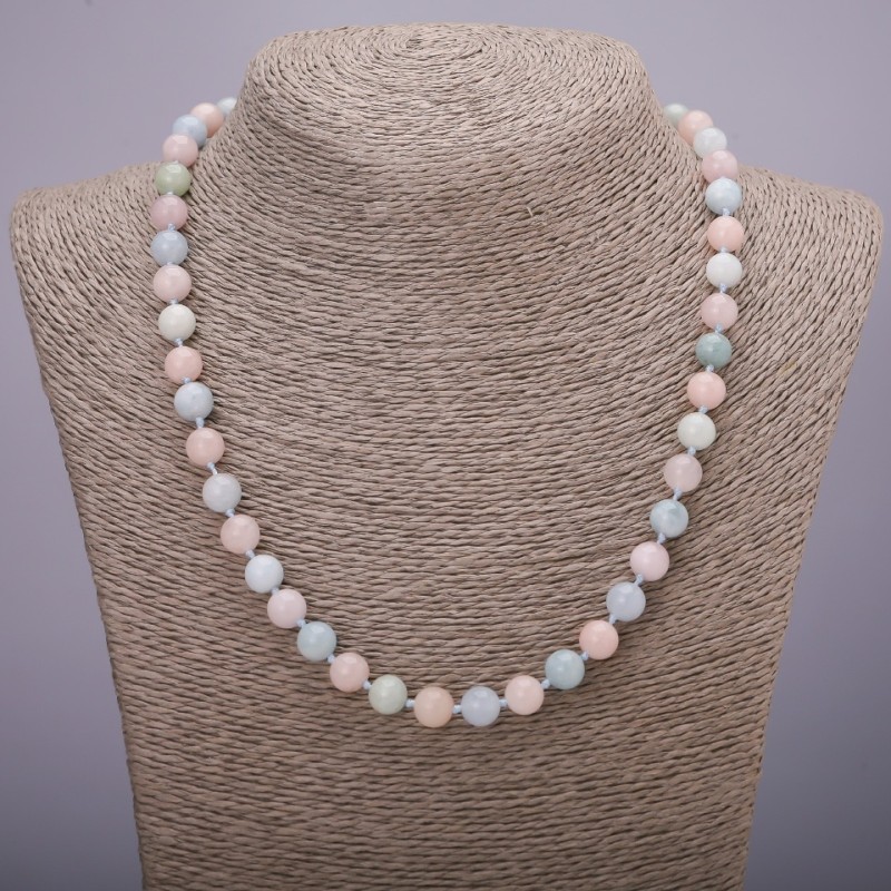 Morganite Natural Stone Necklace, Smooth Ball, 8(+/-)mm Diameter, 48cm Length