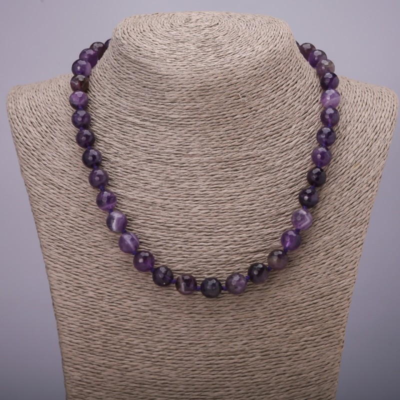 Natural Amethyst Necklace, Faceted Round Beads, Diameter 10(+/-)mm, Length 45cm