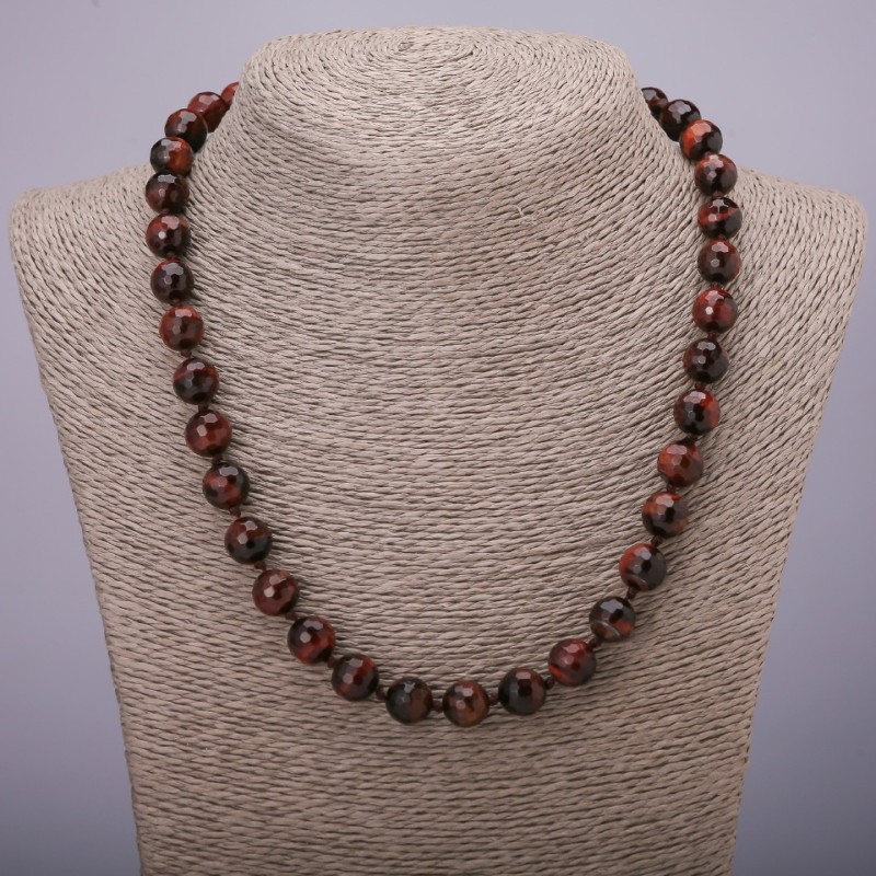 Bull's Eye Natural Stone Necklace, Faceted Ball, 10(+/-)mm Diameter, 48cm Length