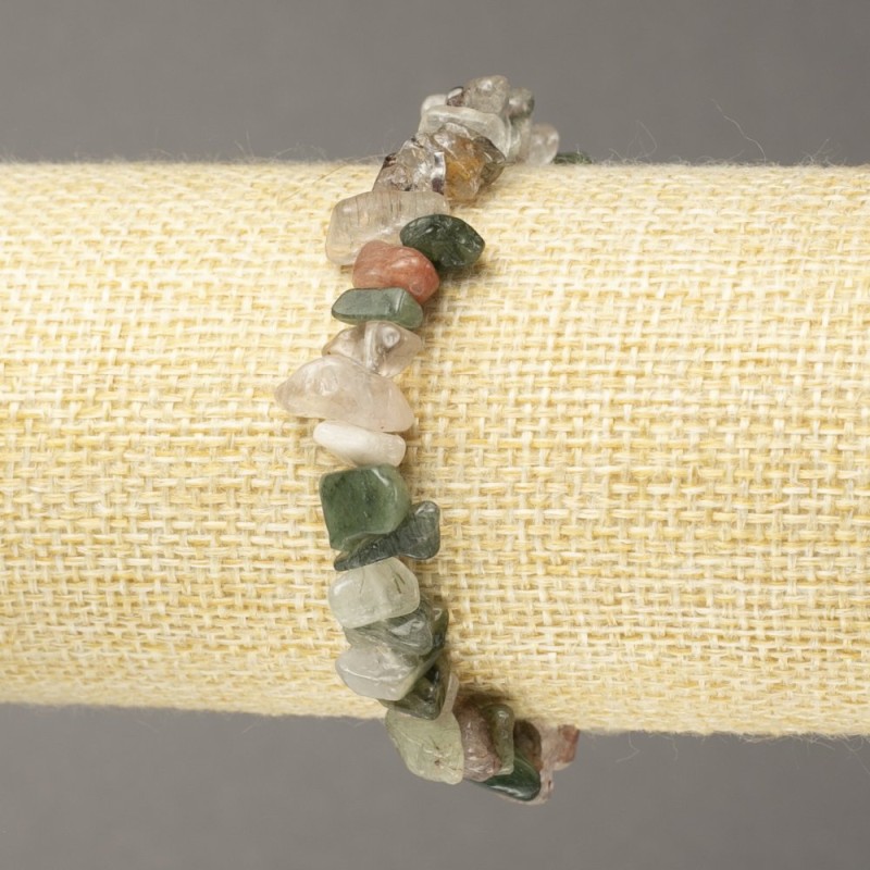 Natural Moss Agate Chip Bracelet, 6x4mm, Length 18cm, Stretch