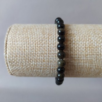 Natural Gold Obsidian Bracelet on Elastic, Smooth Bead 6.5mm, Length 18cm