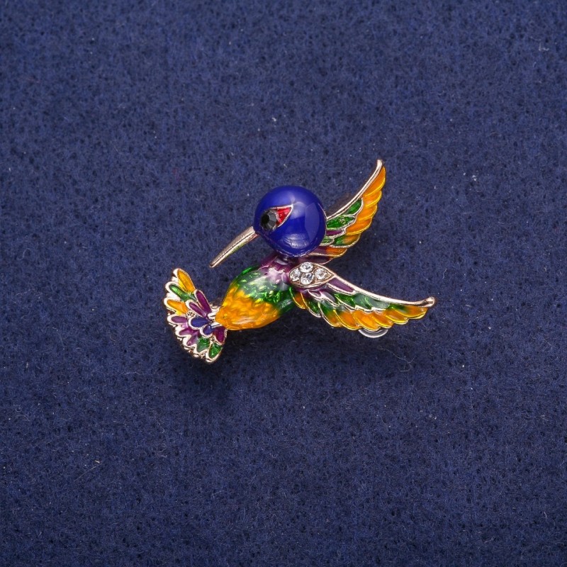 Clearance! Colibri Brooch with Enamel and Crystal, gold-tone metal 25x35mm