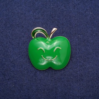 Brooch Apple green enamel, golden metal 30x30mm