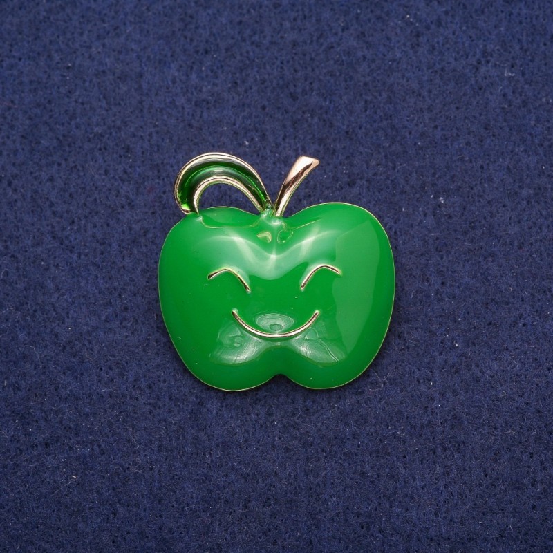 Brooch Apple green enamel, golden metal 30x30mm