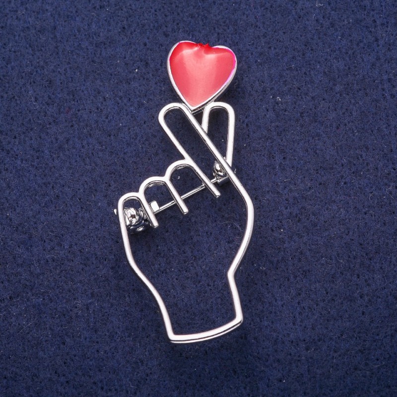 Sale! Symbol of Love Brooch with Red Enamel, silver-tone metal 25x57mm