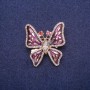 Sale! Butterfly Brooch with Enamel and Crystals, Gold-Tone Metal 32x35mm