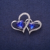 Sale! Hearts Brooch with Crystal, silver-tone metal 30x43mm