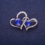 Sale! Hearts Brooch with Crystal, silver-tone metal 30x43mm