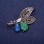 Sale! Leaves Brooch with Crystals, silver-tone metal 41x51mm