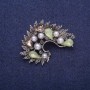 Sale! Accent Brooch with Green Crystals and Faux Pearls, silver-tone metal 35x45mm