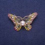 Sale! Butterfly Brooch with Rhinestones and Bead, yellow metal 28x46mm