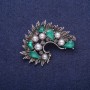 Sale! Accent Brooch with Green Crystals and Pearls (imit.), Silver-Tone Metal 35x45mm