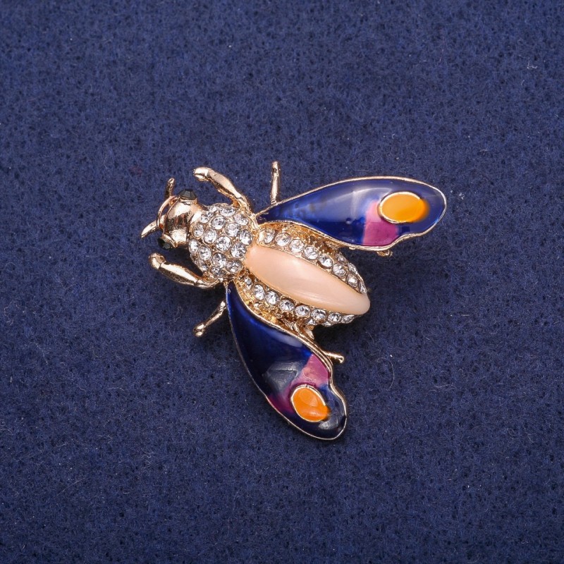 Sale! Butterfly Brooch with Enamel and Rhinestones, Gold-Tone Metal 35x35mm
