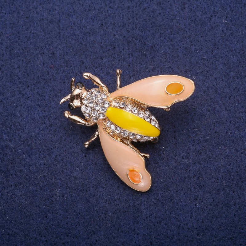 Sale! Butterfly Brooch with Enamel and Rhinestones, Gold-Tone Metal 35x35mm