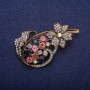 Sale! Flower Brooch with Multicolour Crystals, Gold-Tone Metal 40x65mm