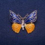 Butterfly Brooch blue-yellow enamel, white crystal, gold-tone metal 30x36mm