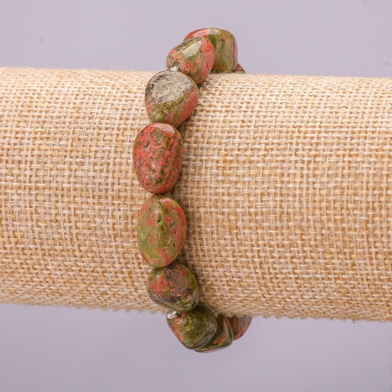 Elastic Bracelet Heliotrope Jasper (Unakite) Tumbled, Diameter 8x14(+-)mm, Length 18cm
