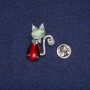 Sale! Cat Brooch with Cat's Eye Cabochon and Rhinestones, Silver-Tone Metal 18x29mm