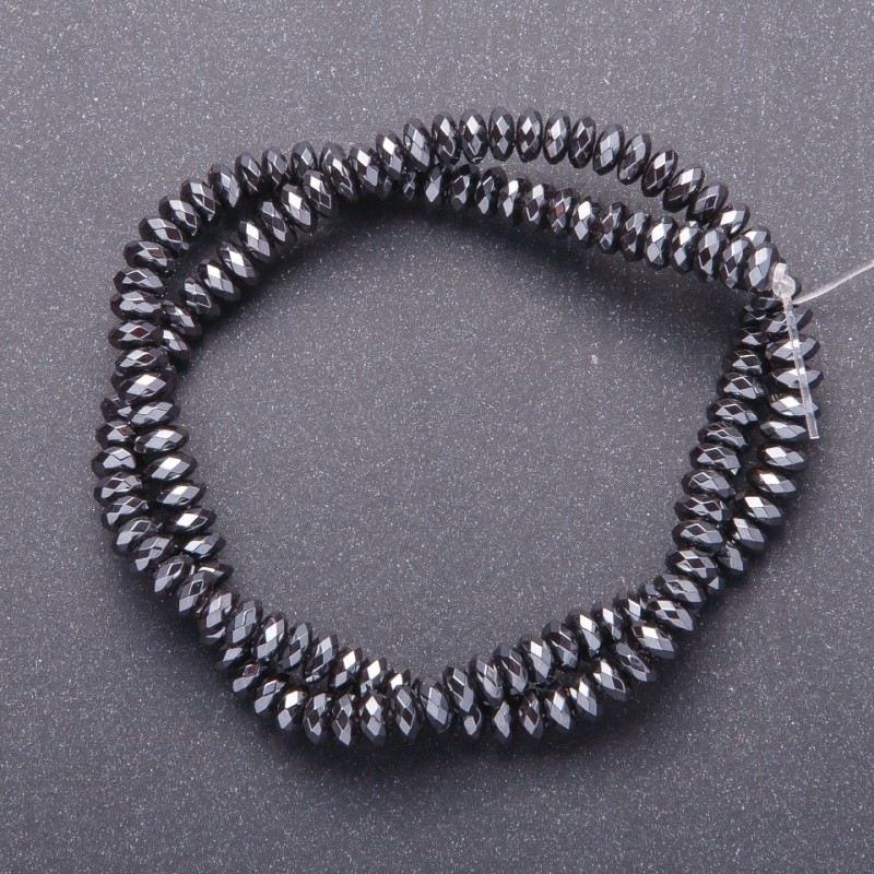 Natural Hematite Stone Beads on Strand, Faceted Rondelle, Diameter 3x6mm, Length 38cm