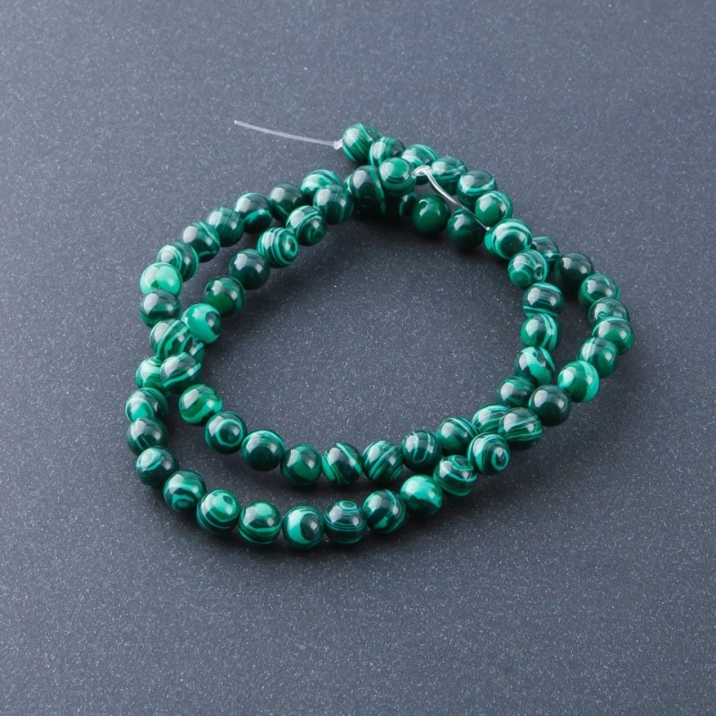 Natural Stone Beads on Thread Malachite (Pressed), 6mm Diameter 39cm