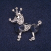Poodle Dog Brooch with Crystals, Silver-Tone Metal 39x40mm