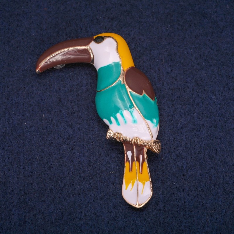 Sale! Toucan Brooch, Multicolour Enamel, Gold-Tone Metal 29x53mm