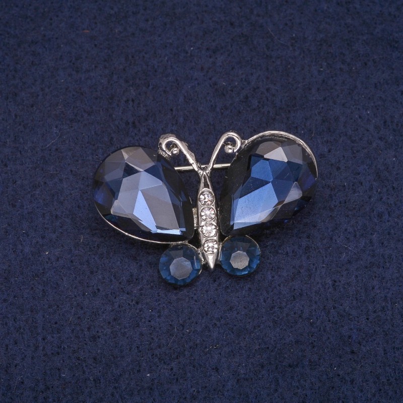 Butterfly Brooch in Crystals, Silver Metal 24x34mm