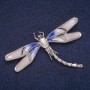 Sale! Dragonfly Brooch with Enamel and Crystal, Silver Metal 65x44mm