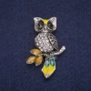 Sale! Owl Brooch with Crystals, Silver Metal 27x42mm
