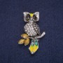 Sale! Owl Brooch with Crystals, Silver Metal 27x42mm