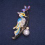 Sale! Bird on a Branch Brooch with Enamel and Rhinestones, Gold-Tone Metal 34x60mm