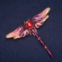 Sale! Dragonfly Brooch with Enamel and Red Crystals, Gold-Tone Metal 56x64mm