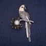 Sale! Parrot Brooch with Enamel, Bead and Rhinestones, Grey Metal 37x58mm
