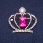Clearance Crown Brooch with Bead and Crystals, Silver-Tone Metal 38x41mm