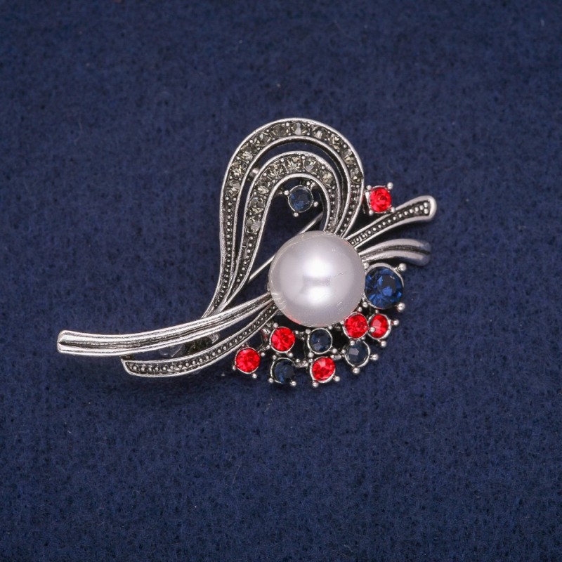 Sale! Accent Brooch Bead with Crystals, Grey Metal 32x51mm
