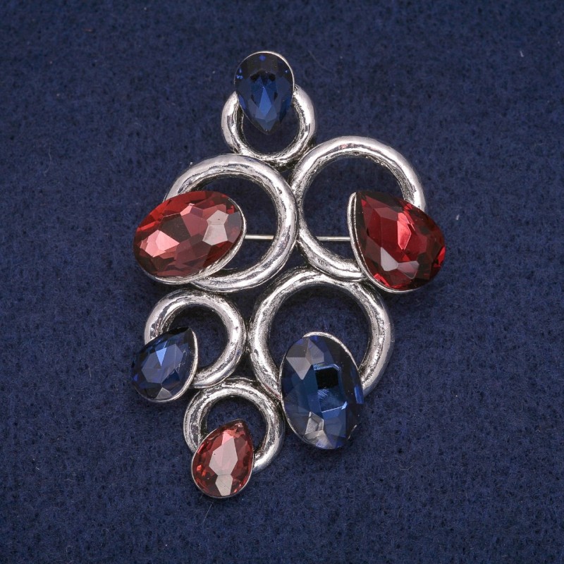 Sale! Accent Brooch with Crystals, Grey Metal 37x54mm