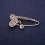 Sale! Heart Brooch Pin with Rhinestones, Grey Metal 17x41mm