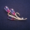 Sale! Twig Brooch with Pink-Blue Swarovski-Style Crystals, Gold-Tone Metal 32x65mm