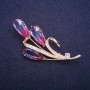 Sale! Twig Brooch with Pink-Blue Swarovski-Style Crystals, Gold-Tone Metal 32x65mm
