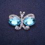Sale! Butterfly Brooch with Sky-Blue Crystals, Silver-Tone Metal 26x38mm