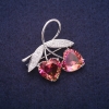 Sale! Twig Brooch with Yellow-Pink Swarovski-Style Crystals, Silver-Tone Metal 35x37mm