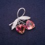 Sale! Twig Brooch with Yellow-Pink Swarovski-Style Crystals, Silver-Tone Metal 35x37mm