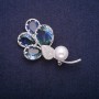 Sale! Twig Brooch with Bead and Green-Blue Swarovski-Style Crystals, Silver-Tone Metal 32x55mm